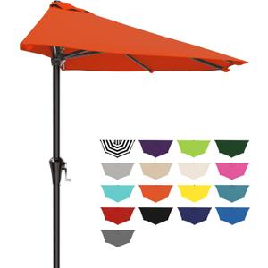 AreShark 9FT Half Patio Umbrella, Outdoor Wall Umbrella with Crank & 5 Sturdy Ribs, Table 1/2 Umbrella Patio for Garden, Deck, Balcony and Pool, Orange