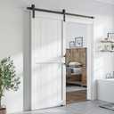SmartStandard 34 x 84 inch White Sliding MDF Barn Door with 6FT Black Sliding Door Hardware Kit & Handle, Pre-Drilled Ready to Assemble, Waterproof PVC Coating, H-Frame