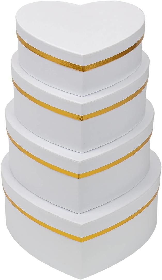 Oairse White Gift Boxes with Lids for Present Heart Shaped Flower Boxes for Arrangements Set of 4 Floral Gift Boxes for Bridesmaid, Proposal, Wedding, Birthday, Baby Showers