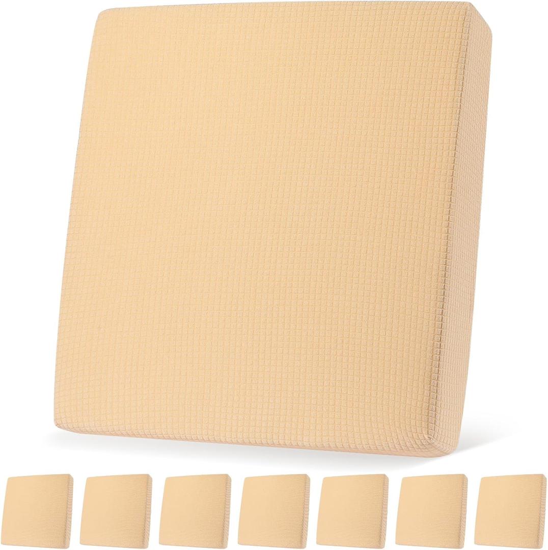 Newwiee 8 Waterproof Patio Stretch Sofa Cushion Covers Outdoor Cushion Covers Replacement Couch Slipcovers Sofa Seat Cover Soft Flexibility Chair Cushion Cover Furniture Protector for Pet (Beige)