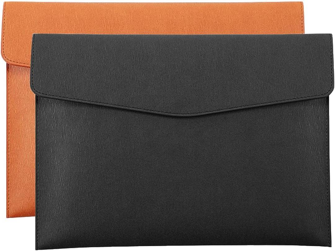 PU Leather A4 File Folder Document Holder Waterproof Portfolio Envelope Folder Case with Snap Closure Black and Brown 2 Packs