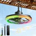 20" Outdoor Ceiling Fans with Light for Patios, 16.4ft Waterproof Plug in Ceiling Fan, 6 Speeds Reversible Hanging Fan, 2 Downrods,with Bluetooth Speaker & RGB for Patio, Porch, Pergola