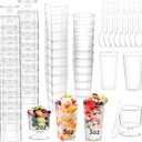 240 Packs 2/3 oz Mini Dessert Cups with Spoons, Square/Round/Round Goblet Clear Dessert Parfait Cups, Mini Plastic Dessert Cups Small Reusable Fruit Ice Cream Pudding Appetizer Cup Bowls (style1)