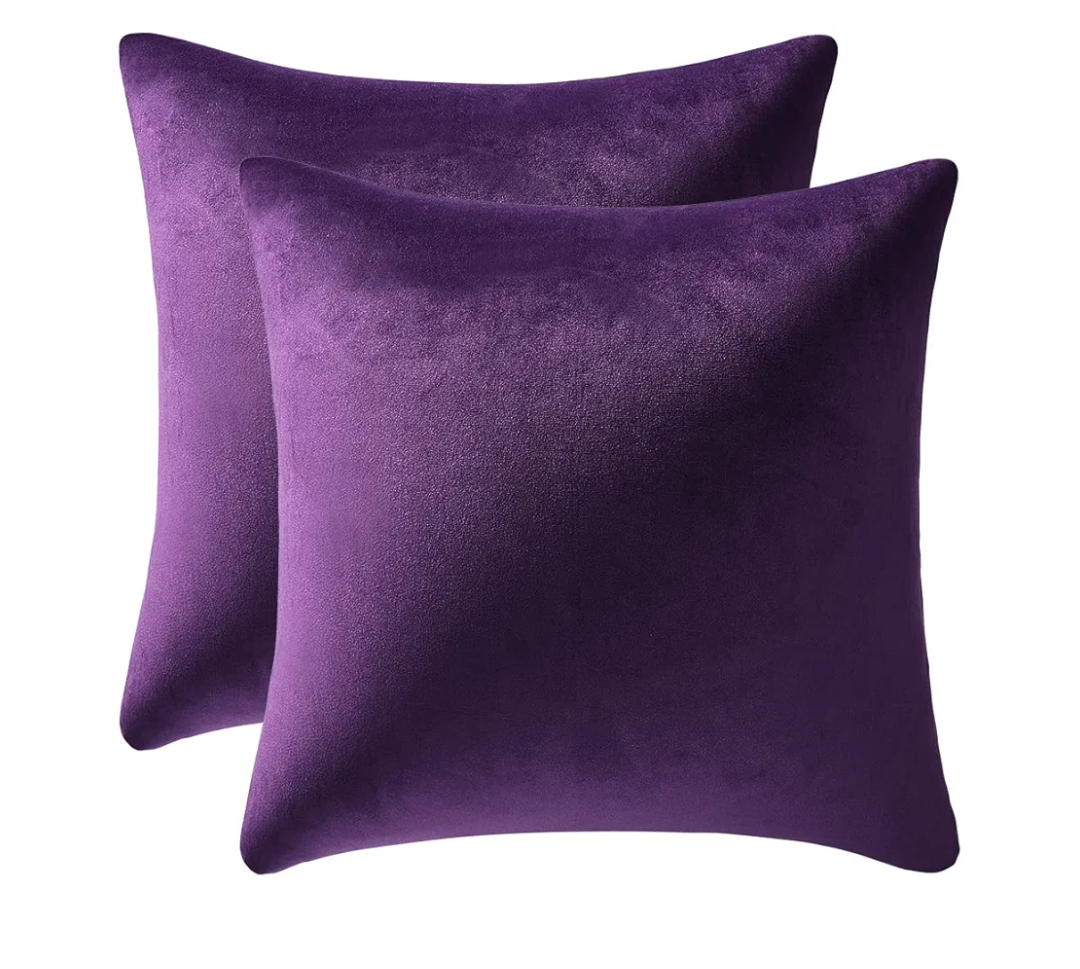 DEZENE 18x18 Throw Pillow Cases Purple: 2 Pack Cozy Soft Velvet Square Decorative Pillow Covers for Farmhouse Home Decor