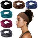 HSEM Headbands for Women, Wide Elastic Head Bands, Non-Slip Thick Hair Bands, Sports Stretchy Sweat Bands, Large Knotted Soft Headband, Gray Burgundy Green Black Coffee Navy
