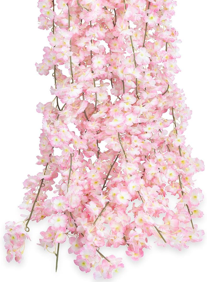 GPARK 10 Pack /70 inch/5.9FT Artificial Cherry Blossom Hanging Vines Silk Flower Sakura Garland for Wedding Party Room Wall Decor Japanese Decoration Light Pink