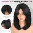 Lady Miranda 12 Inch Bob Wig with Curtain Bangs Short Straight Black Bob Wig with Bangs Natural-Looking Synthetic Wig Daily Wear and Go Wigs for Women (Black)