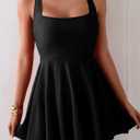B2prity Women's One Piece Swimdress Swimsuit Tummy Control Swim Dress Modest Full Coverage Bathing Suit with Side Pocket (Black)XX-Large