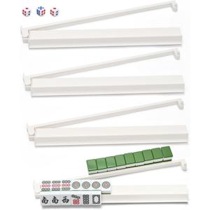 Mahjong Racks with Pushers, All-in-One Mahjong Tile Pushers and Racks with 3 Dices, Modern American Tile Set of 4 (White)