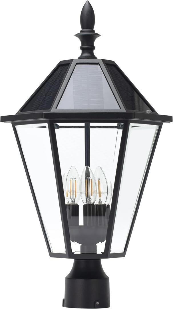 LUTEC 12513LE4-SL-Head LED Post Solar Light Outdoor, Dusk to Dawn Vintage Street Lights for Lawn Patio Yard Pathway Garden Mount (Base Not Included) (Black)