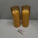 Sasigeiaa Waterproof Outdoor Candles with Timer & Remote - Battery Operated LED Candles, Realistic Flameless Plastic Pillar, Pack of 2 (4" D x 10" H, Gold) for Patio, Garden Camping Rainy Weather