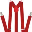 trilece Mens Suspenders and Bow Tie Set  Adjustable Y-Back Suspenders with Matching Bow Tie for Weddings and Formal Wear (Red)