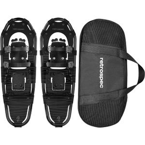 Retrospec Drifter Snowshoes for Women & Men - Lightweight Aluminum Frame Snow Shoes with Double Ratchet Binding System, Heel Lifts & Carry Bag for All Terrain Hiking & Winter Sports (25", Black Ice)