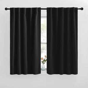  Blackout Curtains Window Panel Drapes - (Black Color) W42 x L50, Double Panels, Home Decoration Light Blocking Thermal Insulated Rod Pocket & Back Loop Draperies for Bunk Bed