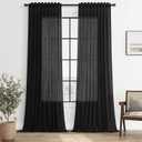 SMABU Black Linen Curtains 90 Inches Long for Living Room 2 Panels Set, Dark Flax Textured Drapes, Back Tab Rod Pocket Light Filtering Semi Sheer, Modern Gothic Curtain for Bedroom Dining, 52X90