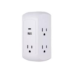 USB Charging Surge Protector 5 Protected Outlets, 2 USB Ports, White