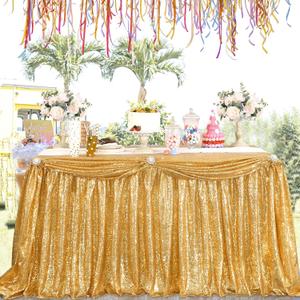 Gold Table Skirt 9ft Sequin for Rectangle Square Round Table for Party Wedding Birthday Table Decorations