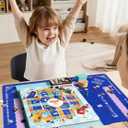 LXCREAT Blue Mahjong Mat for Table with 4 Racks 32" x 32", Anti-Slip Noise Reduction Mats for Card Poker Board Games Playing, Portable Foldable Mahjongg Table Pad for Party-Themed Game