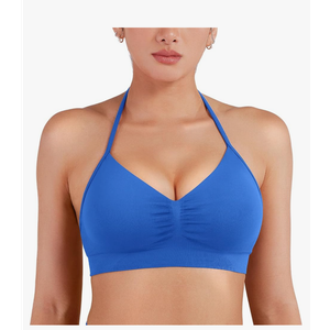 YEOREO SoftHue Women Halter Sports Bra Impact Longline Strappy Bra V Neck Padded Open Back Workout Gym Crop Top Size L