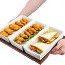 Elsjoy 3-Section Serving Tray, Wood Divided Serving Dish with Ceramic Bowls, 3-Compartment Food Platter Dipping Tray for Appetizer, Fruits, Bread