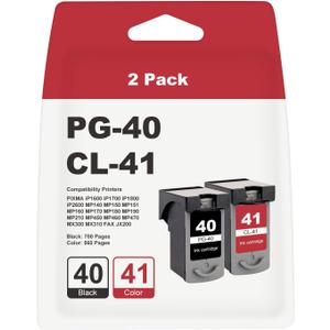 PG-40 CL-41 Ink Cartridge Replacement for Canon PG40 CL41 Ink Cartridge for PIXMA IP1800 IP2600 MP140 MP150 MP151 MP160 MP170 MP180 MP190 MP210 MP450 MP460 MP470 FAX JX200 (1 Black, 1 Color)