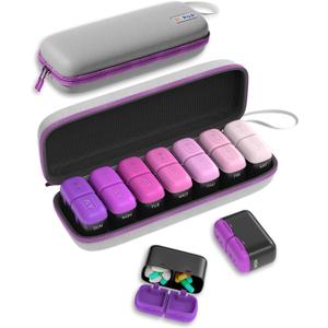 Weekly Pill Organizer, 7 Day Travel Medicine Pill case with Moisture-Proof Silicone Lid, AM PM Daily Pill Organizer 2 Times a Day for Vitamins & Supplements, Pocket-Size Pill Case(Purple)