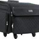Everything Mary XL Rolling Sewing Machine Case Black Quilted Craft Bag with 4 Wheels Collapsible Organizer Compatible with Brother, Singer & Most Sewing Machines, XXL