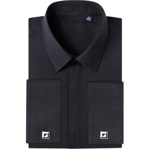 Alimens & Gentle Men's Dress Shirts French Cuff Long Sleeve Regular Fit Formal Tuxedo Cufflinks Shirt (Black) 18