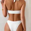 SOLY HUX Women's Halter Bikini Set V Neck Ring Linked Bathing Suit Summer Beach Two Piece Swimsuit (White, L)