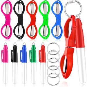 Geyee 15 Pcs Badge Scissors for Nurses Mini Set Gift for Nursing Students Mini Permanent Pen Badge Set Include Folding Safety Scissors for Nurse Silver Ring Keychain Markers Pens Gift(Fresh Color)