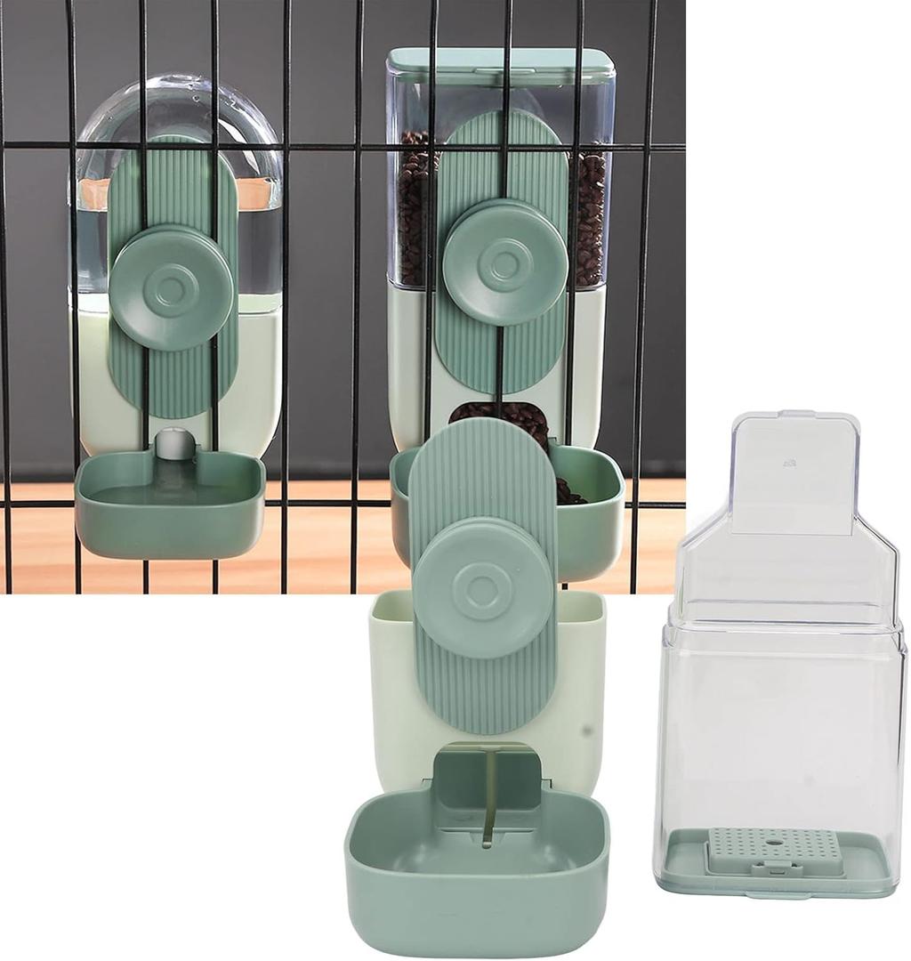 Hanging Automatic Pet Food Water Dispenser, Cage Cat Food Bowl Dog Feeding Station, Auto Gravity Pet Feeder with Bowl for Bird Puppy and Kitten Rabbit Chinchilla Ferret (Mint Green)