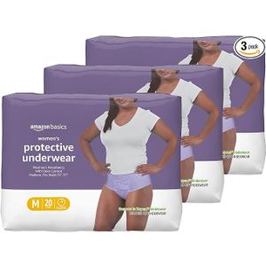 Amazon Basics Incontinence Underwear for Women, Protective, Disposable, Postpartum, Maximum Absorbency, Medium, Lavender, 60 Count (3 Packs of 20)