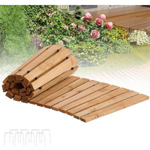 Wooden Garden Pathway Outdoor Roll-Out Walkway Weather-Resistant Fir Wood Curved or Straight Boardwalk Decorative Garden for Backyard,Beach,Wedding Party Pathways (Natural, 6FT Curved)