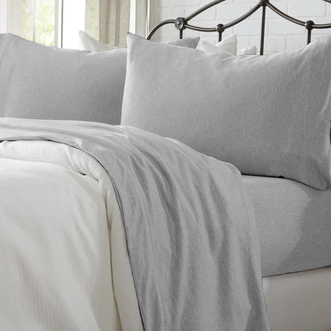 Cotton Jersey Knit King Sheet Set - Ultra-Soft, Stretchy, Heathered Melange Mid Grey Bed Sheets - Cozy, Soft T-Shirt Sheet & Pillowcase Set