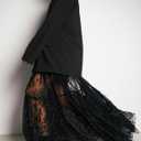 Perbai Women's Sexy Sheer Lace Skirt High Waisted Floral Embroidered Ruffled A Line Long Maxi Beach Skirts (Black, S)