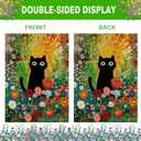 Spring Summer House Flag 28x40 Inch Double Sided Outside Black Cat Colorful Floral Flowers Seasonal Holiday Yard Porch Outdoor Decoration