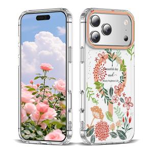 XIQI Compatible with iPhone 17 Pro Case 6.3" for Women Girls Cute Translucent Magnetic Phone Case with Floral Pattern [Never Fade Flower Design][Compatible with Mag-Safe],Dahlia