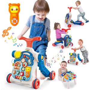 5 in 1 Baby Walker Sit-to-Stand Toys, Learning Walker for Boys Girls Toddler, Multifunctional Educational Activity Center Removable Play Panel, Push Walker Toys Gifts for Infant 6-18 Months