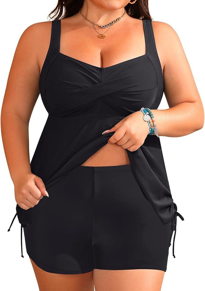 Aqua Eve Women Plus Size Tankini Swimsuit Two Piece Flowy Swimdress Bathing Suits with Shorts
, 18W