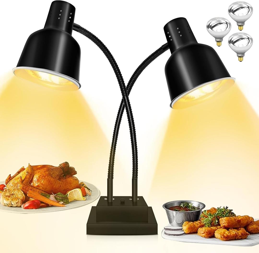 Food Heat Lamp, Commercial Food Warmer 500W Dual Head Heat Lamp for Food, Stainless Steel Catering Food Warming Lamp for Kitchen Restaurant Cafeteria