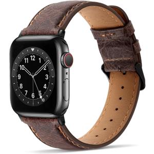 Tasikar Bands Compatible with Apple Watch Band 49mm 46mm 45mm 44mm 42mm Men Genuine Leather Replacement Bands Compatible with Apple Watch Ultra 2 SE Series 10 9 8 7 6 5 4 3 2 1, Dark Brown