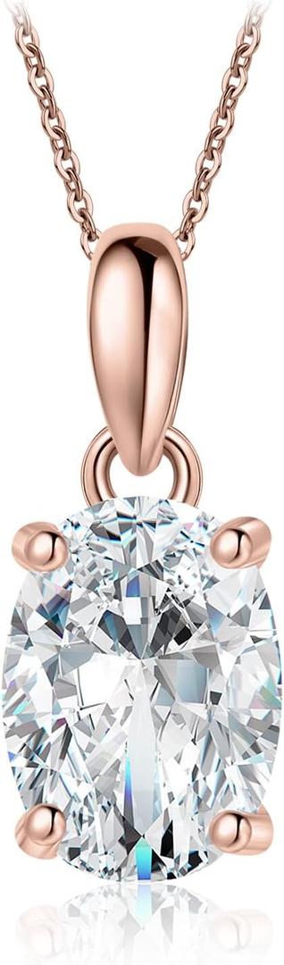 JewelryPalace Oval Cut 1ct 2ct Moissanite Solitaire Pendant Necklace for Women, Simulated Diamond 925 Sterling Silver 14k White Gold Plated Necklaces for Her VVS D-F, 18 Inch Box chain