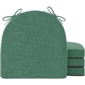 Chair Cushions for Dining Chairs with Ties and Removable Cover, Dining Kitchen Chair Pads with Non-Slip Bottom, High-Resilience Indoor Seat Cushions, 16'' x 16'' x 2'', Set of 4, Dark Green