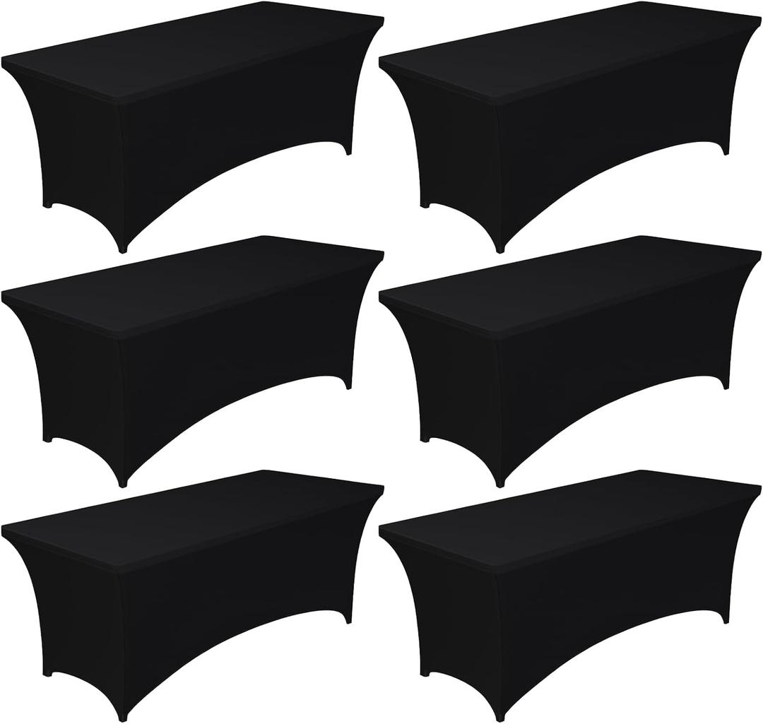Pureegg Spandex Tablecloth 6ft - 6 Pack, Fitted and Stretch Table Cover for Rectangle Tables, Wrinkle-Resistant and Secure Fabric for Outdoor, Picnic, Party, Wedding, Banquet and Birthday, Black