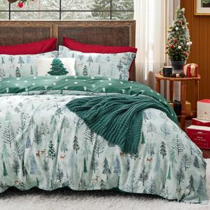 Bedsure Christmas Duvet Cover Queen - Green Forest Christmas Bedding Set, 5-Piece Collection Includes 1 Duvet Cover, 2 Pillow Shams, 1 Throw Blanket and 1 Decorative Pillow (Queen, Green Forest) (Queen (90" x 90"), 09 - Green Forest (No Comforter))