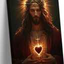 Framed Sacred Heart of Jesus Wall Art - Divine Mercy Canvas Painting, Christ Jesus Portrait Christian Wall Decor, Catholic Religious Artwork for Living Room Bedroom Prayer Room, 16x24in