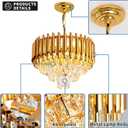 Modern Luxury Crystal Pendant Light Crystal Chandelier Round Chandelier Flush Mount Ceiling Lighting Fixture for Living Room Dining Room Table Restaurant,E12x4 Lights,Gold, D15.7" 4-lights