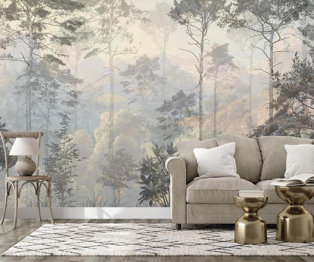 Jdayda Hazy Forest Wall Mural, Abstract Nature Landscape, 129" x 96", MURAL-308