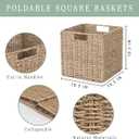 10.5 x 10.5in Cube Seagrass Storage Baskets, Foldable Square Wicker Storage Baskets for Shelves Set of 3, Large Cubby Rattan Basket, Collapsible Cube Storage Bins
