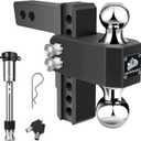 METOWARE Adjustable Trailer Hitch - Aluminum Tow Hitch Fits 2-Inch Receiver - Heavy Duty Drop Hitch with 6-Inch Drop/Rise for Truck (12,500 LBS GTW), Double Stainless Steel Locks & Hitch Pin (Black)
